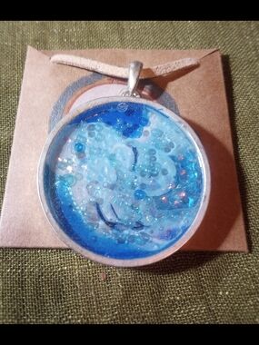 Handmade Blue Resin Pendant Necklace